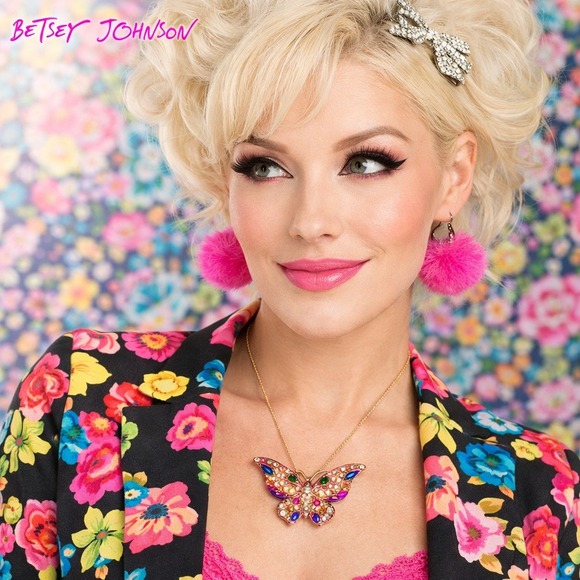 Betsey Johnson Butterfly Pendant Rhinestone Colorful Gold Tone‎ Necklace